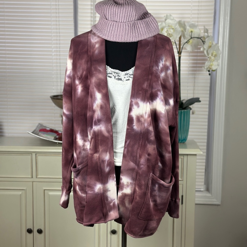 Tie-Dye Open Front Cardigan Sweater - Purple